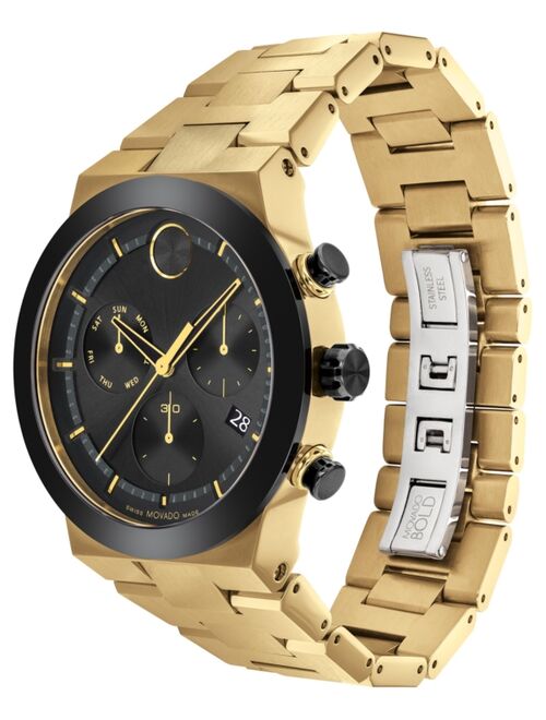 Movado Men's Swiss Chronograph Bold Fusion Gold Ion-Plated Stainless Steel Bracelet Watch 44mm