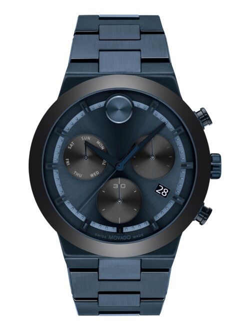 Movado Men's Swiss Chronograph Bold Fusion Blue Ion-Plated Stainless Steel Bracelet Watch 44mm