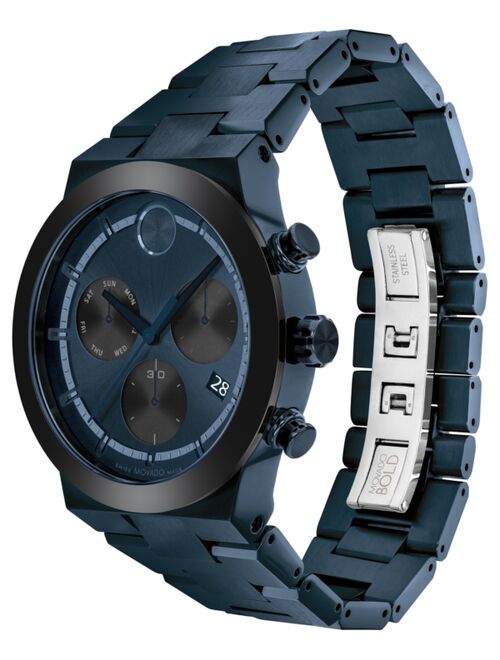 Movado Men's Swiss Chronograph Bold Fusion Blue Ion-Plated Stainless Steel Bracelet Watch 44mm