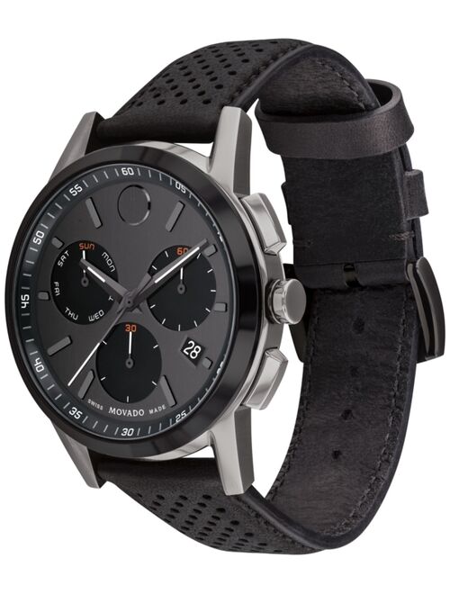 Movado Men's Swiss Chronograph Museum Sport Black Perforated Leather Strap Watch 43mm