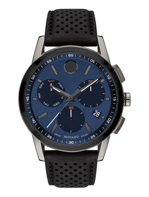 Movado Men's Swiss Chronograph Museum Sport Black Perforated Leather Strap Watch 43mm
