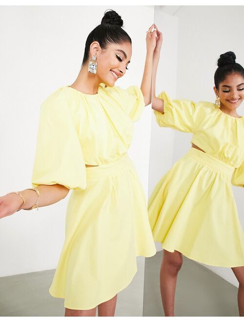 ASOS EDITION puff sleeve mini dress with cut out back in lemon