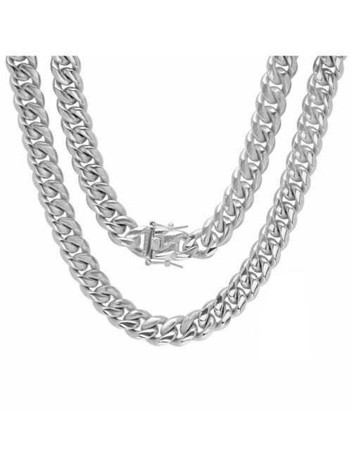 STEELTIME Men's Stainless Steel 30" Miami Cuban Link Chain with 12mm Box Clasp Necklaces