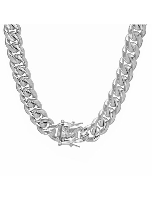 STEELTIME Men's Stainless Steel 30" Miami Cuban Link Chain with 12mm Box Clasp Necklaces