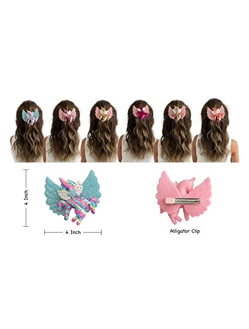 Summer Crystal Unicorn Alligator Hair Clips For Women and Girls - Birthday Daily Holiday Party and Gift (2Pcs Glitter Wing BG)