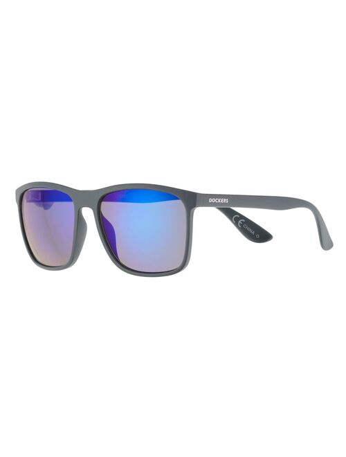 Men's Dockers 57mm Matte Charcoal Blue Mirrored Rectangular Sunglasses