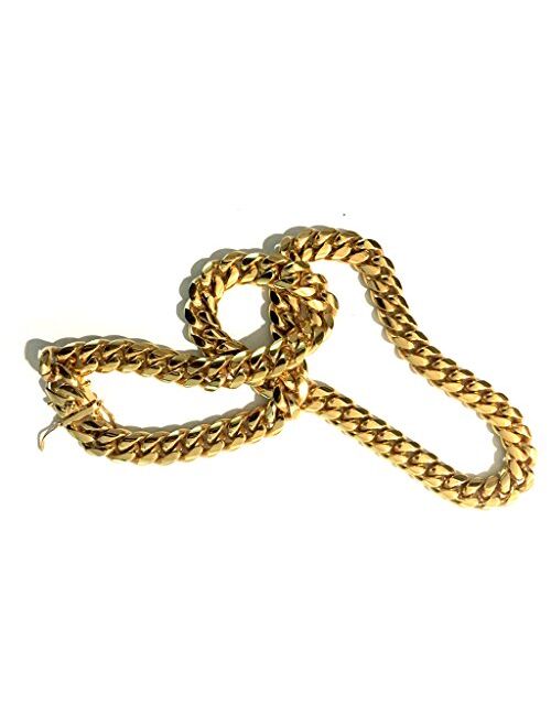 Riveting Necklace Gold Chain Necklace 12MM,Heavy 24K Smooth Miami Cuban Link Solid Premium Men Pendant Jewelry
