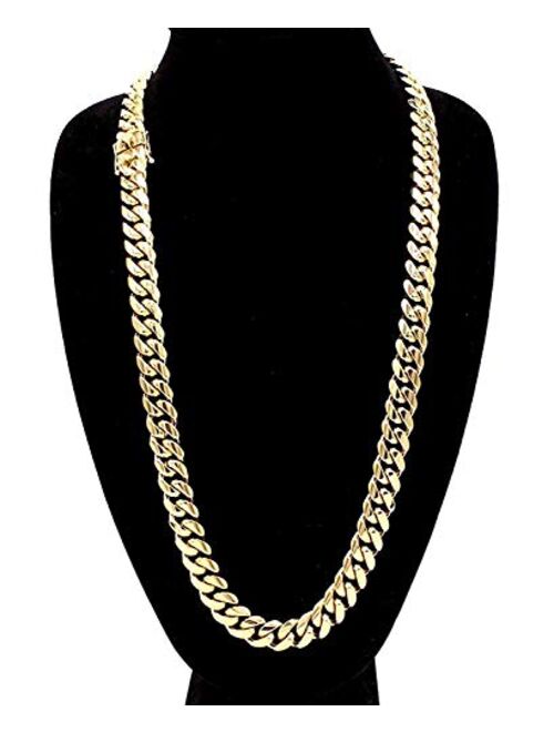 Riveting Necklace Gold Chain Necklace 12MM,Heavy 24K Smooth Miami Cuban Link Solid Premium Men Pendant Jewelry