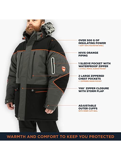 RefrigiWear PolarForce Insulated Parka for Men with Detachable Hood, -40F Comfort Rating
