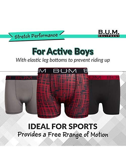B.U.M. Equipment Boys Underwear 3 Pack Performance Boxer Briefs (Size: 8-18)