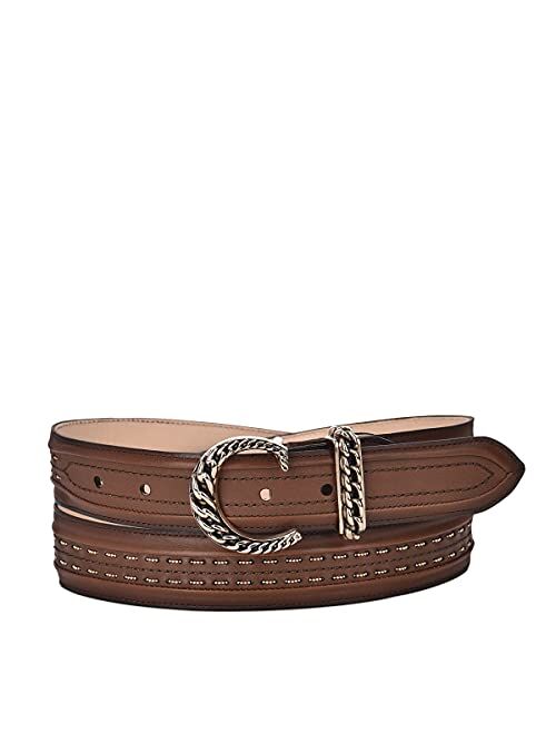 CUADRA women's casual belt in genuine leather with handwoven details brown