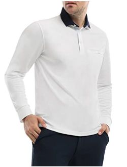 Hiverlay Polo Shirts for Men Long Sleeve Golf Shirt with Pocket UPF 50+ Dry Fit Moisture Wicking