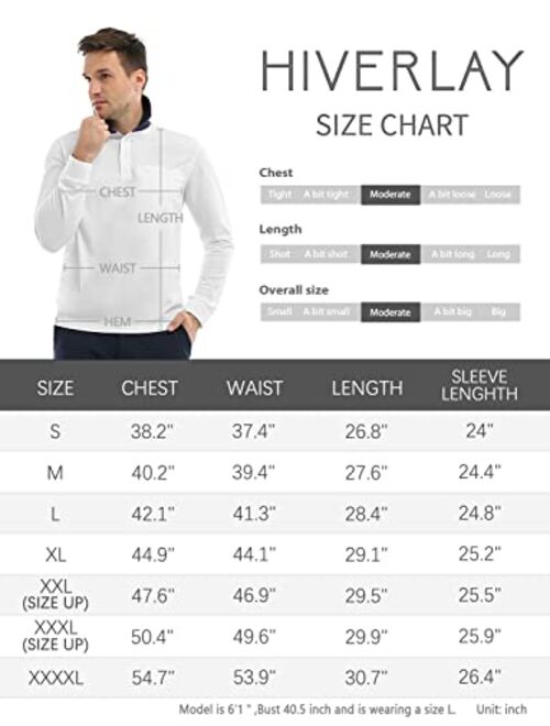 Hiverlay Polo Shirts for Men Long Sleeve Golf Shirt with Pocket UPF 50+ Dry Fit Moisture Wicking