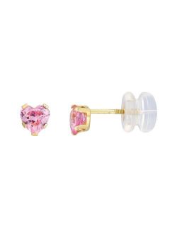 Charming Girl 14k Gold 4 mm Pink Cubic Zirconia Heart Stud Earrings