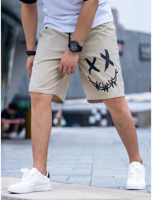 Shein Men Expression Print Drawstring Waist Shorts