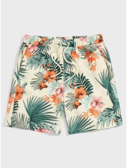 Men Tropical Print Drawstring Waist Shorts