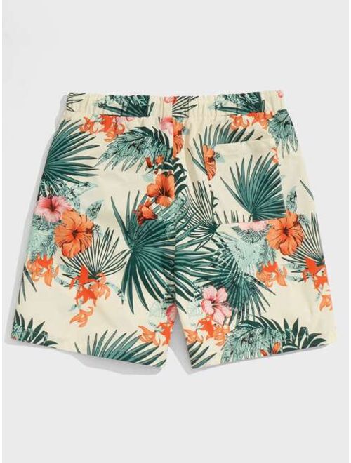 SHEIN Men Tropical Print Drawstring Waist Shorts
