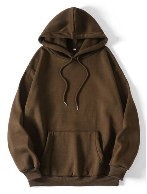 Shein Men Solid Drawstring Drop Shoulder Thermal Lined Hoodie