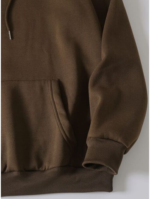 Shein Men Solid Drawstring Drop Shoulder Thermal Lined Hoodie