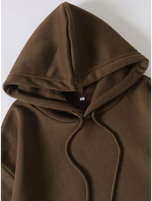 Shein Men Solid Drawstring Drop Shoulder Thermal Lined Hoodie