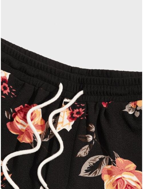 SHEIN Men Floral Print Drawstring Waist Shorts
