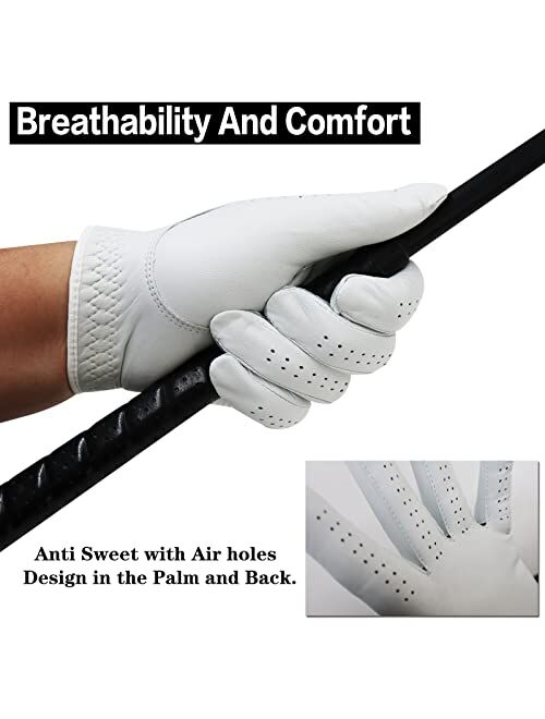 Finger Ten Golf Gloves Men Right Handed Golfer Left Hand 3 Pack 2022 New Cabretta Leather White Soft All Weather Grip Breathable Lightweight Flexible Glove