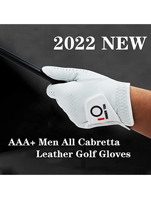 Finger Ten Golf Gloves Men Right Handed Golfer Left Hand 3 Pack 2022 New Cabretta Leather White Soft All Weather Grip Breathable Lightweight Flexible Glove