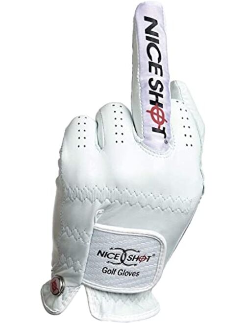 Nice Shot The Bird Men's Golf Glove in Premium White Cabretta Leather