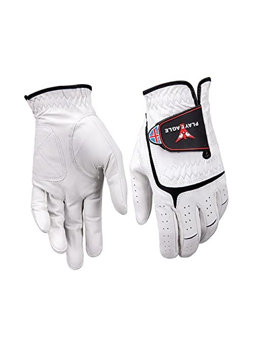 PLAYEAGLE Golf Glove Men Left Hand Stable Grip Golf Gloves Patented Natural Fit Technology Made of Long Lasting Durable Genuine Cabretta Leather