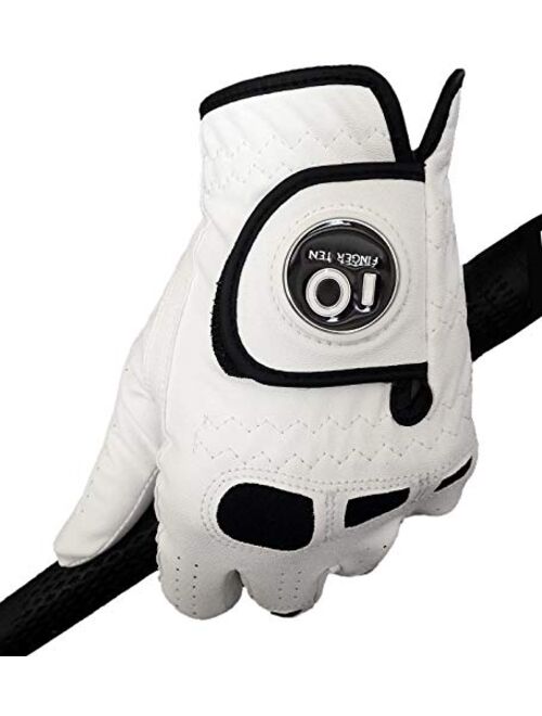 Mens Golf Glove Left Hand Right with Ball Marker Value 2 Pack, Weathersof Grip Soft Comfortable, Fit Size Small Medium ML Large XL, by Finger Ten