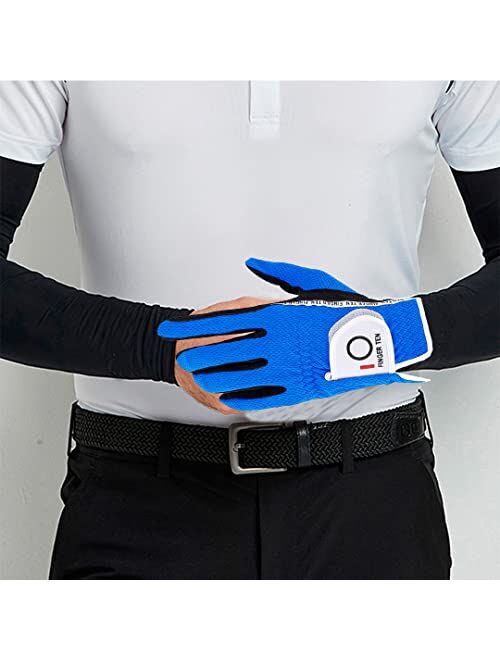 Amy Sport Golf Gloves Men Pair Left and Right Both Hand Rain Grip Lh Rh Weathersof No Sweat All Weather Grips Soft Comfortable Gray Green Size Small Medium ML Large XL