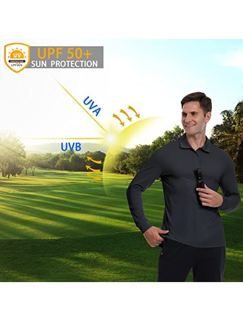 JIM LEAGUE Men's Golf Polo Shirts - Long/Short Sleeve Dry Fit Athletic Tennis Polyester Shirt with Collar UPF50(Lightweight)