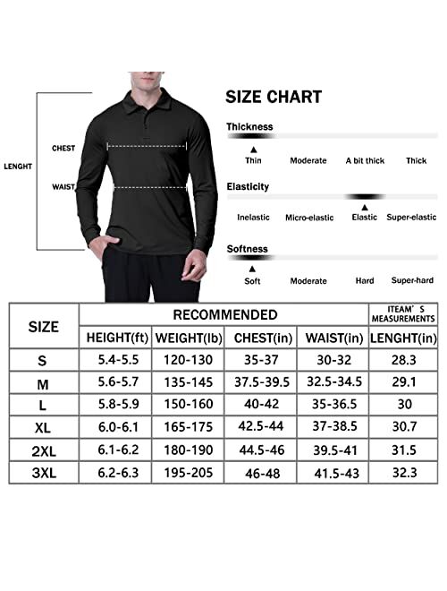 JIM LEAGUE Men's Golf Polo Shirts - Long/Short Sleeve Dry Fit Athletic Tennis Polyester Shirt with Collar UPF50(Lightweight)