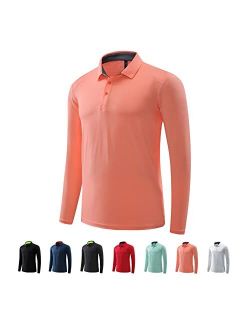 MAXERIA Active Long Sleeve Polo Shirts for Men Dry Fit Stretch Pique Jersey Golf Shirts for Men Moisture Wicking Mens Shirts