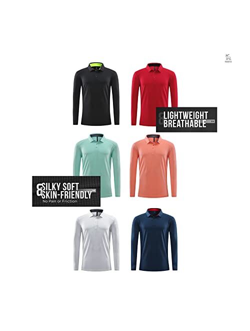 MAXERIA Active Long Sleeve Polo Shirts for Men Dry Fit Stretch Pique Jersey Golf Shirts for Men Moisture Wicking Mens Shirts
