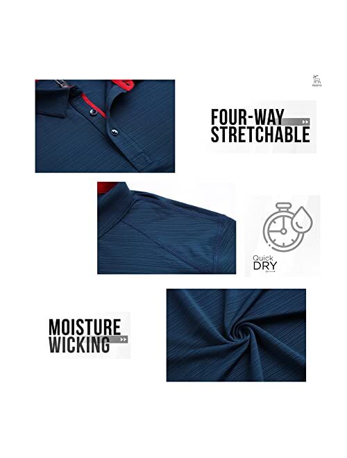MAXERIA Active Long Sleeve Polo Shirts for Men Dry Fit Stretch Pique Jersey Golf Shirts for Men Moisture Wicking Mens Shirts