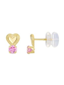 Charming Girl Kids' 14k Gold Heart & Pink Cubic Zirconia Earrings