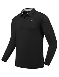 BGOWATU Men's Golf Polo Shirts 3-Button Dry Fit UPF 50+ Long Sleeve Stretch Athletic Casual T-Shirt