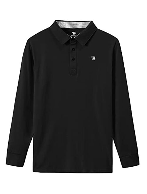 BGOWATU Men's Golf Polo Shirts 3-Button Dry Fit UPF 50+ Long Sleeve Stretch Athletic Casual T-Shirt