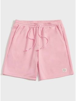 1pc Drawstring Waist Letter Patched Shorts