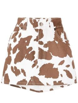 Almaz cow-print denim skirt