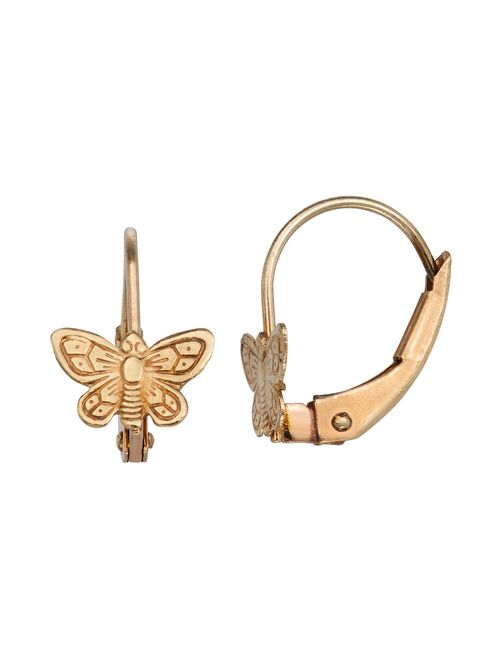 Charming Girl 14k Gold Leverback Butterfly Earring