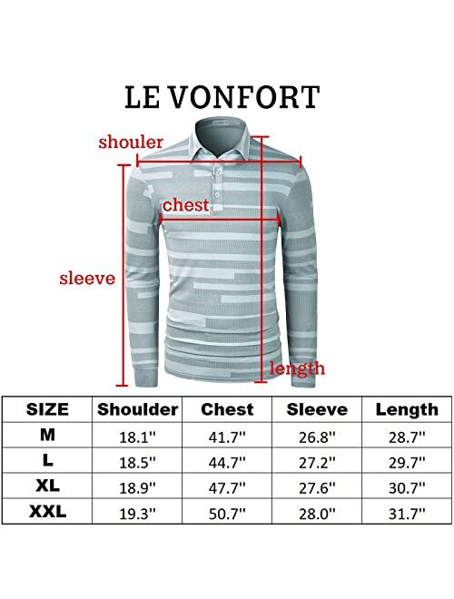 LE VONFORT Mens Striped Performance Long Sleeve Golf Polo Shirts Quick Dry Athletic Collared Shirt