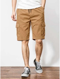 Men Flap Pocket Drawstring Waist Shorts