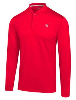 Mens Dry Fit Long Sleeve Collarless Golf Shirt, Quick Dry Polos, Stretch Fabric