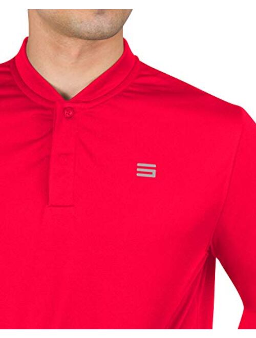 Three Sixty Six Mens Dry Fit Long Sleeve Collarless Golf Shirt, Quick Dry Polos, Stretch Fabric