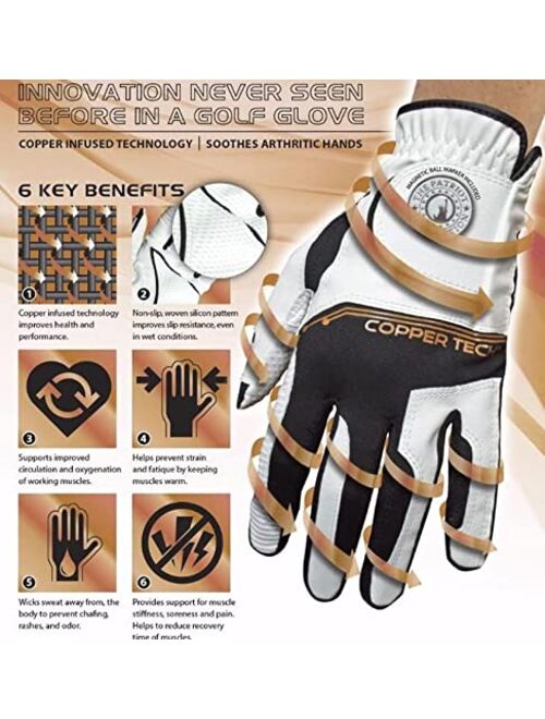 Copper Tech Gloves Men's Golf Glove with Honeycomb Grip, One Size, White/Black