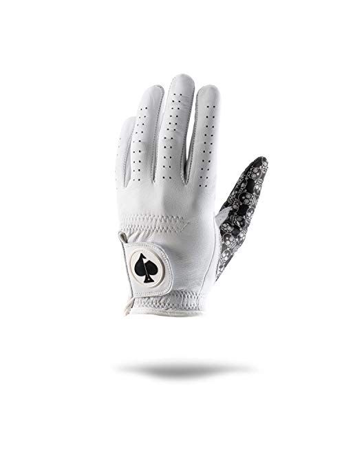 Pins & Aces Sugar Skull Premium Tour Golf Glove - Genuine Cabretta Leather, Long-Lasting Durable Golf Glove for Men or Women - Great Value, Premium Leather Golf Glove Lef