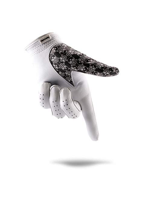 Pins & Aces Sugar Skull Premium Tour Golf Glove - Genuine Cabretta Leather, Long-Lasting Durable Golf Glove for Men or Women - Great Value, Premium Leather Golf Glove Lef