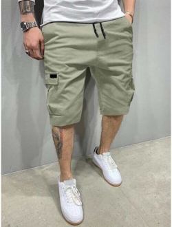 Men Flap Pocket Drawstring Cargo Shorts